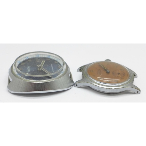 943 - Two gentleman's wristwatch heads, Bucherer and Smiths