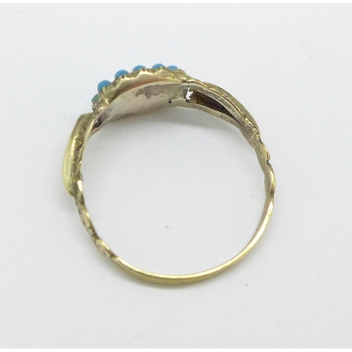 944 - A late Georgian/early Victorian gold and turquoise memorial ring,  (tests as high carat gold), with ... 