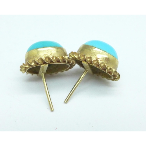 951 - A pair of 9ct gold and turquoise earrings, 2.3g