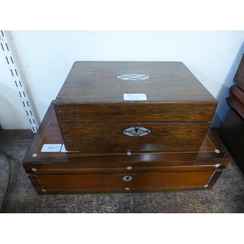 342a - A large Victorian oak and mother of pearl writing slope and a rosewood box