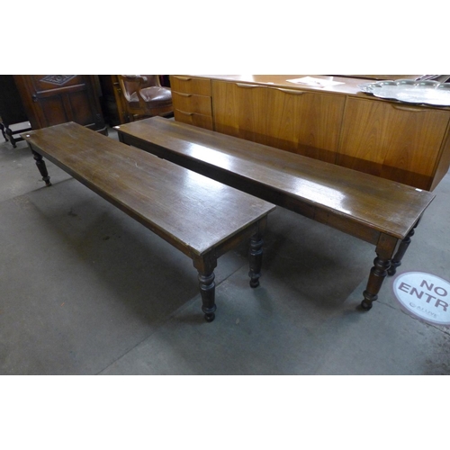 99 - A pair of long oak window seats/benches