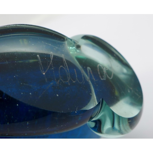 623 - A M'dina blue glass vase, signed, 13cm