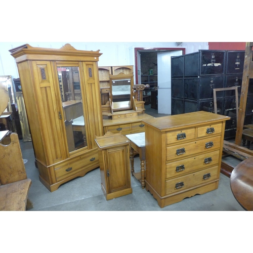 107 - An Edward VII satin birch five piece bedroom suite