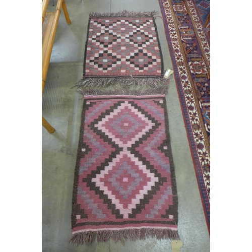 111 - A pair of Kilim geometric pattern rugs, 100 x 60cm