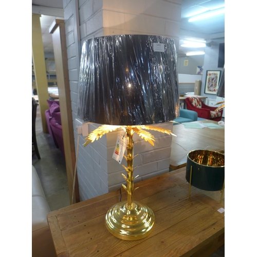 1492 - A gold finish palm tree table lamp with black shade (12430080)   #