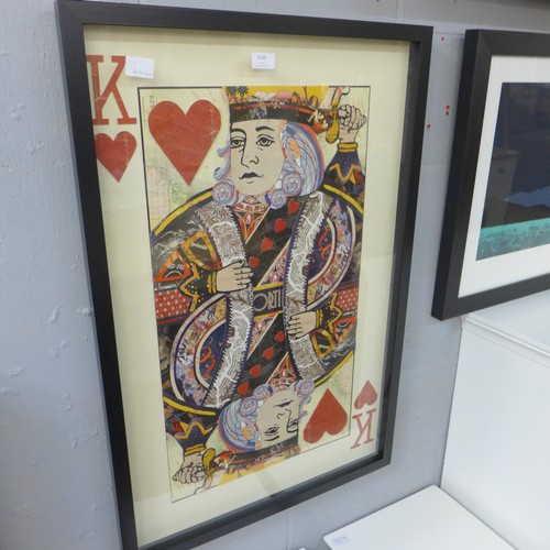 1510 - A framed and glazed King of Hearts playing card collage print (MP13745)   #