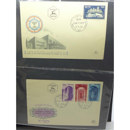 657 - Middle East stamps, postal history and first day covers in album (59 covers)