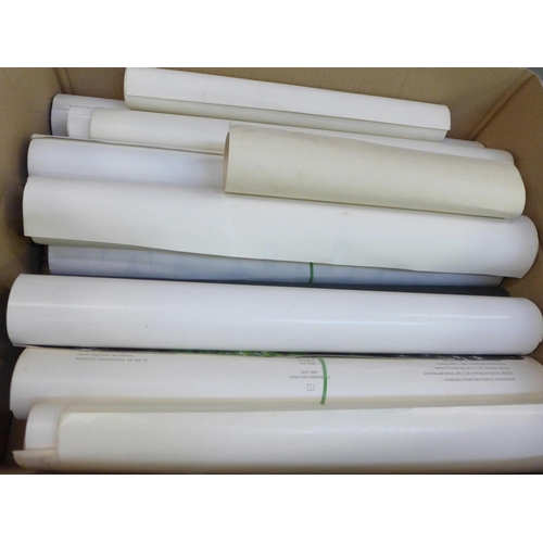 708 - A box of art exhibition posters, prints and a collection of 1950's National Savings posters