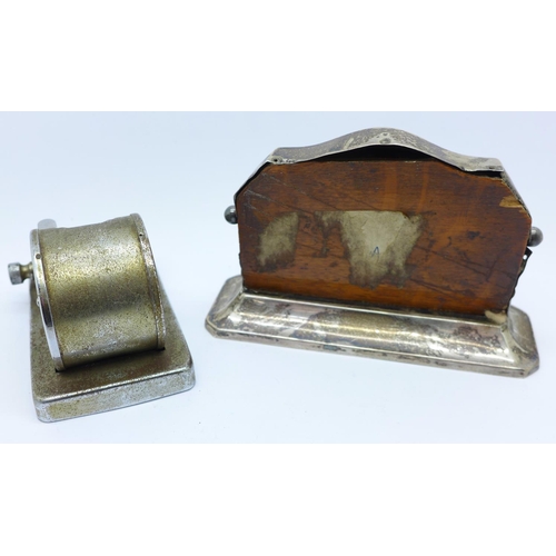 771 - A silver mounted desk calendar and one other metal calendar, a/f