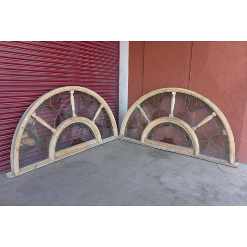 356 - A pair of Art Nouveau style arched stained glass windows