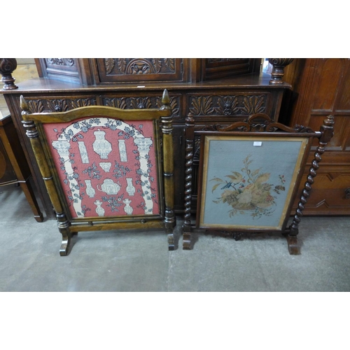 196 - A Victorian rosewood barleytwist tapestry fire screen and one other