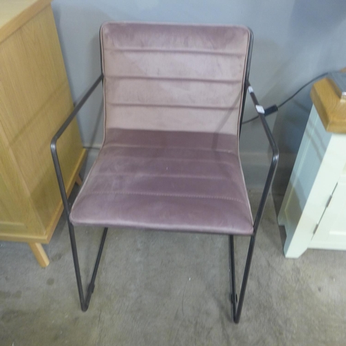 1498 - A pink velvet, steel framed small armchair