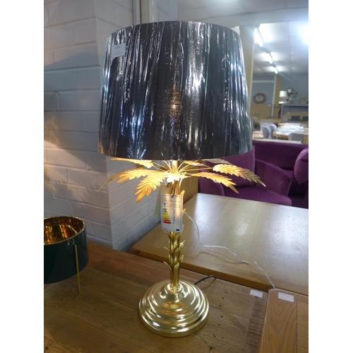 1514 - A gold finish palm tree table lamp with black shade (12430080)   #