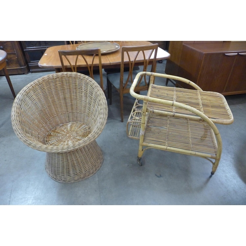 103 - A wicker chair and a bamboo trolley