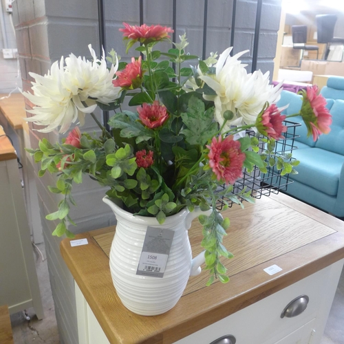 1530 - Chrystanthemums and gerbera in a white ribbed jug (50142114)   #