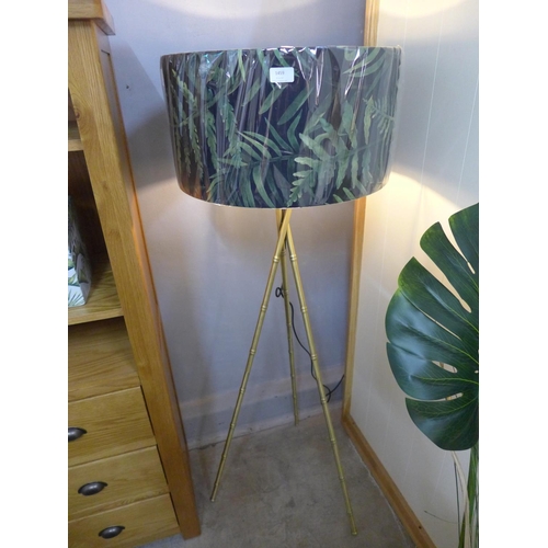 1459 - A bamboo floor lamp with leaf print shade (865542)   #