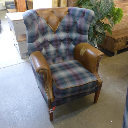 1564 - A Barkington leather and purple upholstered arm chair - marked leather