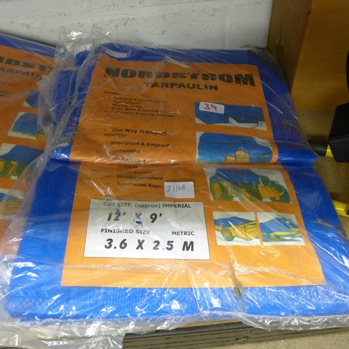 2114A - 3 tarpaulins -18' x 12', 12' x 9', 4' x 6' - packaged & unused - this lot is subject to VAT