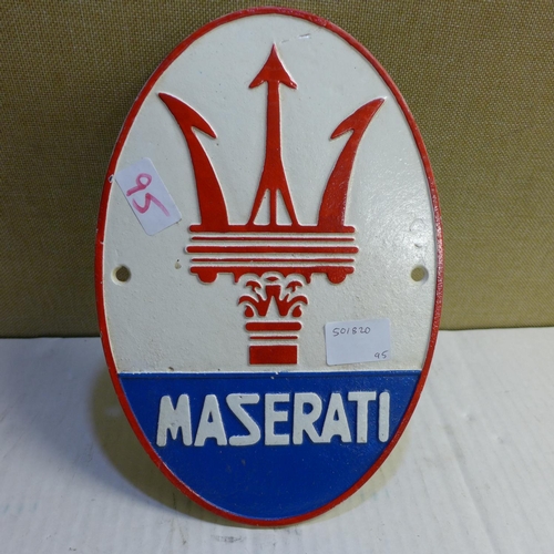 2124 - Maserati plaque - this lot is subject to VAT