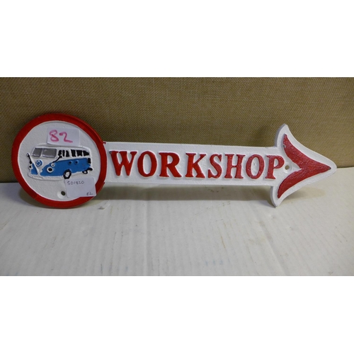 2128 - VW camper workshop arrow sign - this lot is subject to VAT