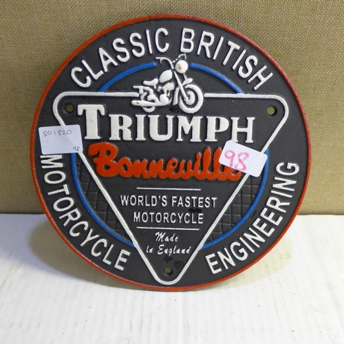 2149 - Triuimph motorcycle plaque - this lot is subject to VAT