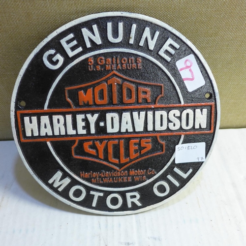 2152 - Harley-Davidson oil plaque- this lot is subject to VAT