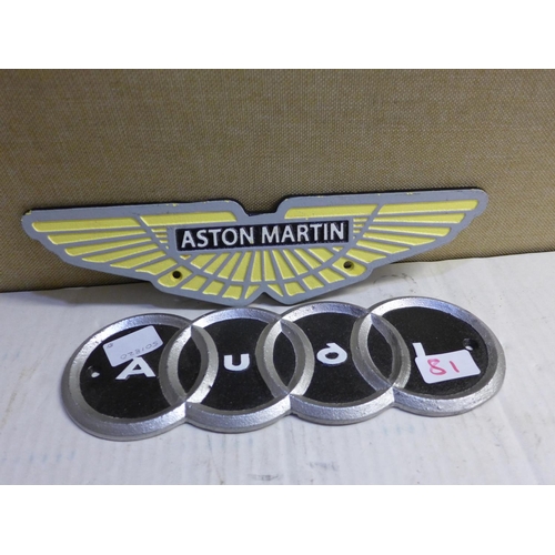 2158 - Aston Martin & Audi plaques - this lot is subject to VAT