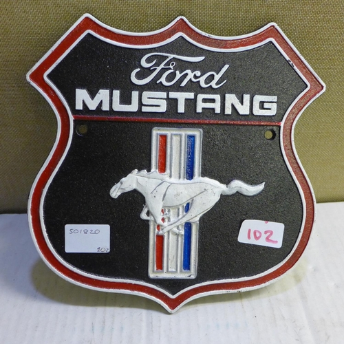 2160 - Ford Mustang plaque - this lot is subject to VAT