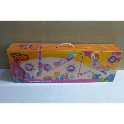 2168 - 2 Dreamworks Trolls folding in-line scooters - boxed & unused - RRP £29.99