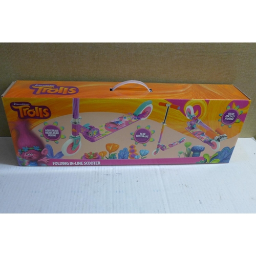 2169 - 2 Dreamworks Trolls folding in-line scooters - boxed & unused - RRP £59.98