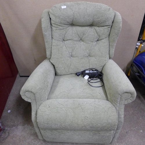 2184 - Celebrity Rise & Push-Up green fabric electric recliner chair with remote & charger - W