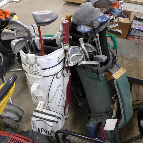 2236 - 3 Golf bags (including Ping & Nicklaus) & various clubs