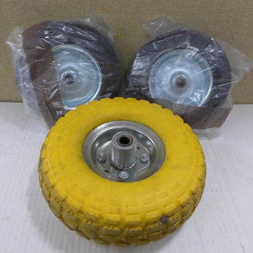 2271 - Pair of hard tyre sack trolley wheels with a puncture proof wheel & tyre