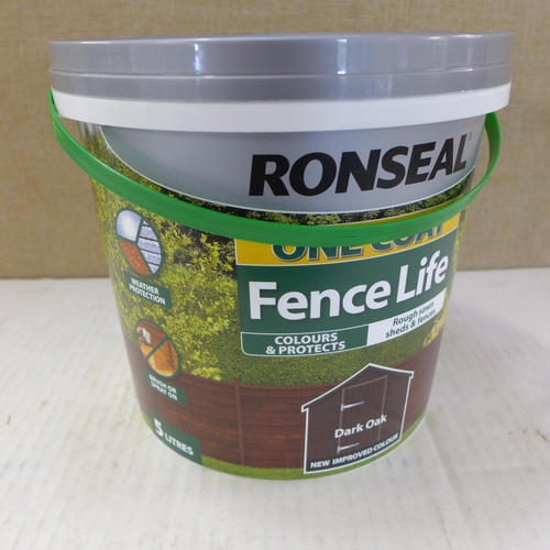 2319 - 2 x 5lt tubs of Ronseal One Coat Fence Life - dark oak