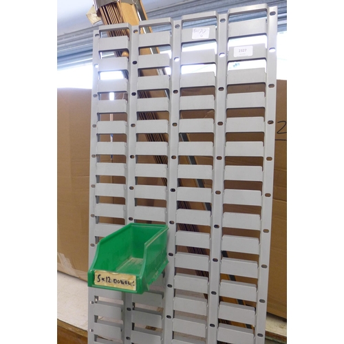 2327 - 2 Lin bin racks with 24 green plastic bins