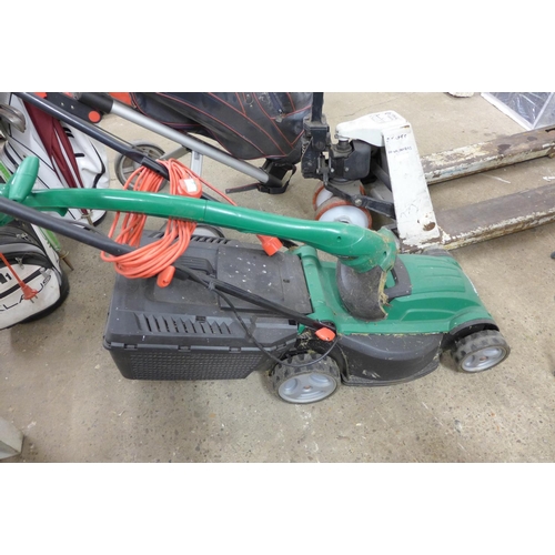 2347 - Qualcast 240v electric lawn mower with collector and a Qualcast strimmer * This lot is subject to VA... 