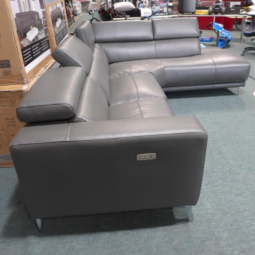 3439 - A grey Leather Power Reclining Sectional Sofa      (189-232)- RRP £1249.99+vat - * This lot is subje... 