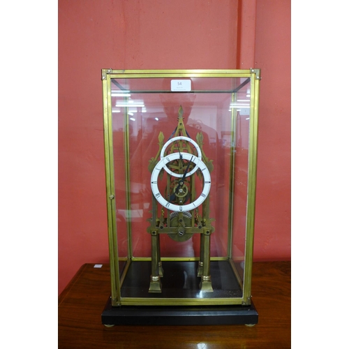 92 - A brass skeleton clock, cased