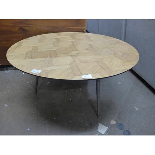 1308 - An oak and steel parquetry coffee table