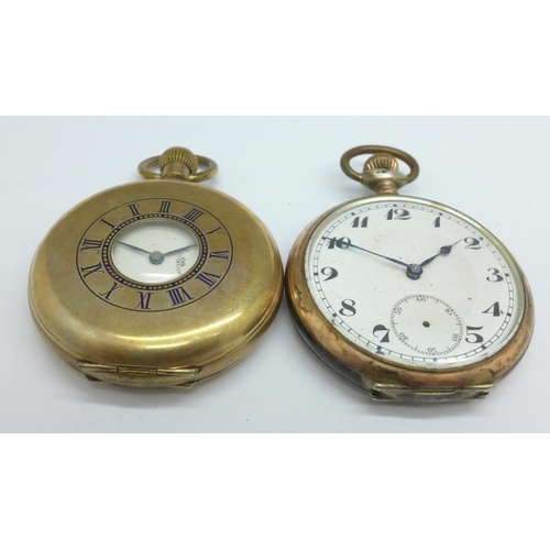 1071 - An .800 silver top wind pocket watch and an Admiral gold plated top wind full hunter pocket watch