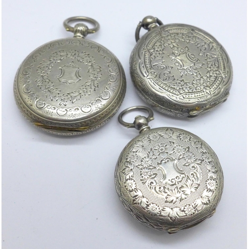 1074 - Three lady's silver fob watches