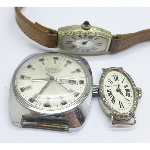 1075 - Two lady's wristwatches, one silver cased, a/f, and a gentleman's wristwatch