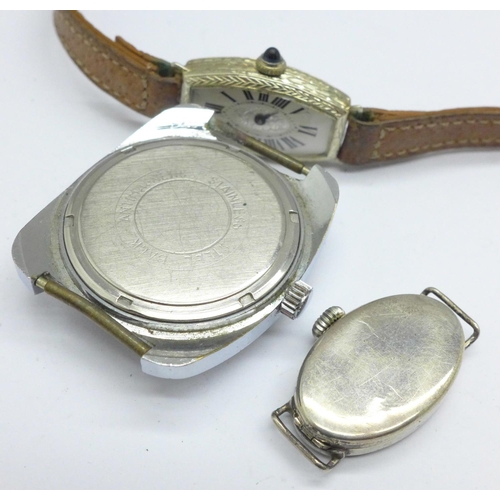 1075 - Two lady's wristwatches, one silver cased, a/f, and a gentleman's wristwatch