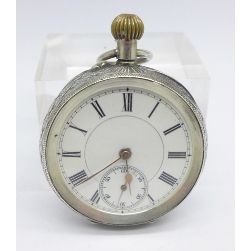 1082 - A silver fob watch in a fitted case