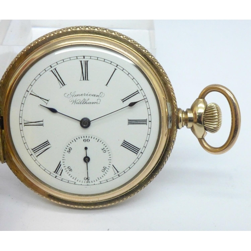 1083 - A Waltham gold plated pocket watch, 41mm case