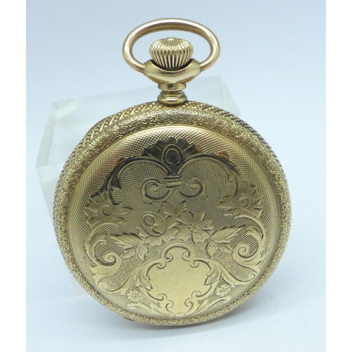 1083 - A Waltham gold plated pocket watch, 41mm case