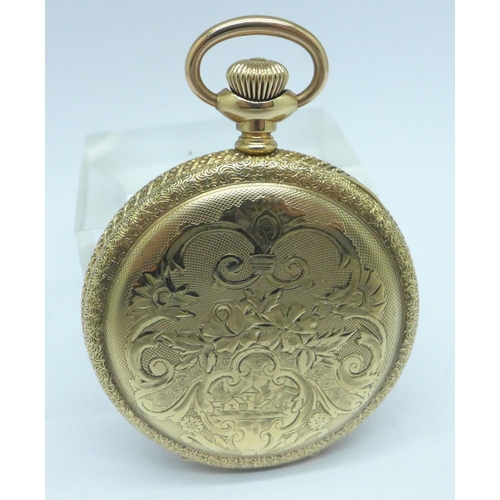 1083 - A Waltham gold plated pocket watch, 41mm case