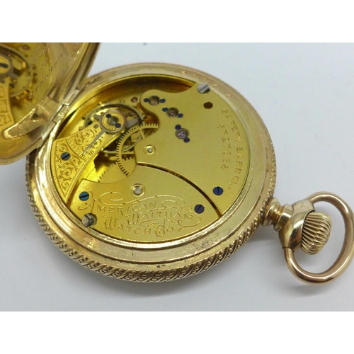 1083 - A Waltham gold plated pocket watch, 41mm case