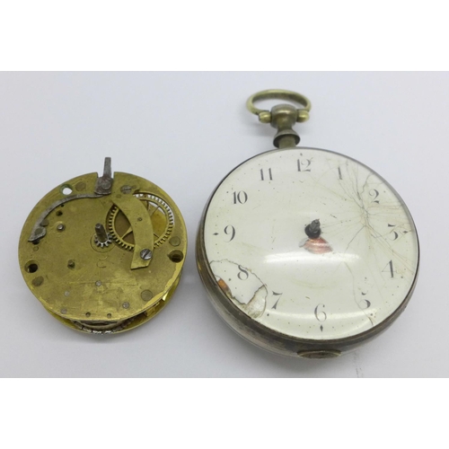 1086 - A verge pocket watch and a movement, a/f