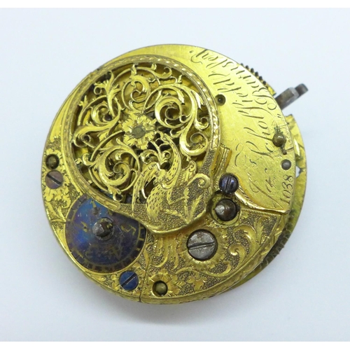 1086 - A verge pocket watch and a movement, a/f